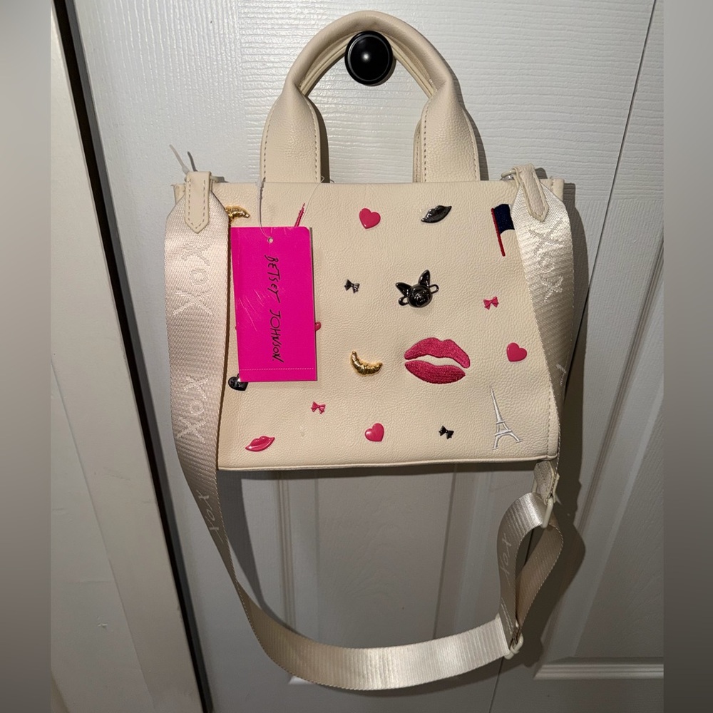 Rare Betsey Johnson Nora Embossed Paris Charm Mini Tote NWT - Picture 3 of 9